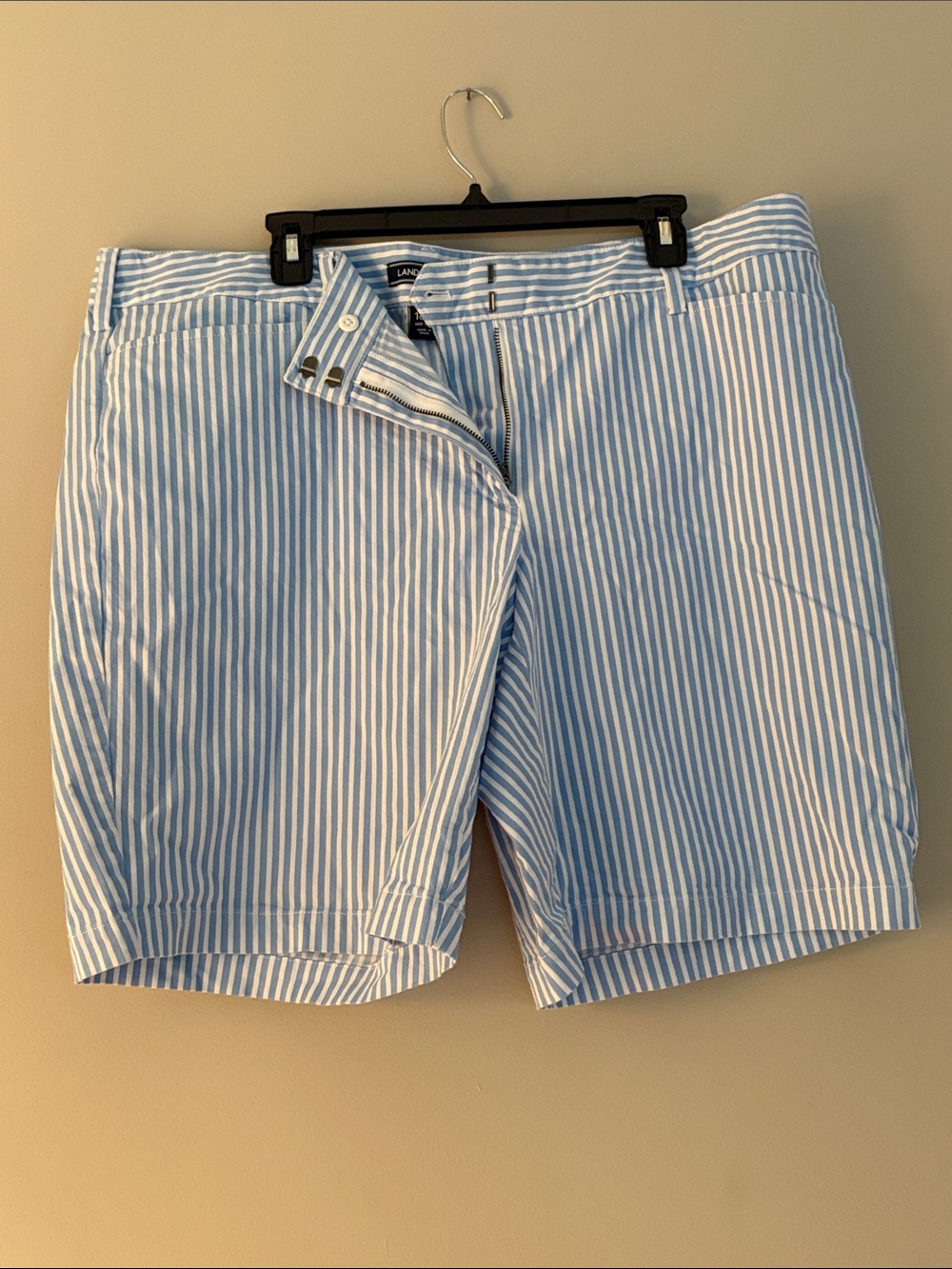 Lands' End Light Blue and White Striped Women’s Shorts